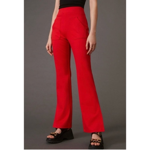 Anthropologie Maeve Pull On Knit Split Hem Flare pants Green Medium - Picture 2 of 10